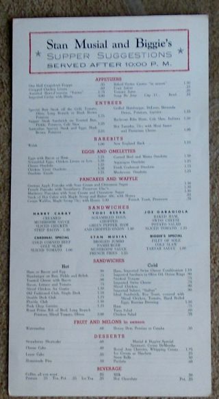 Vintage Stan Musials & Biggies St.  Louis MO 2 Pc.  Restaurant Menu HTF 5