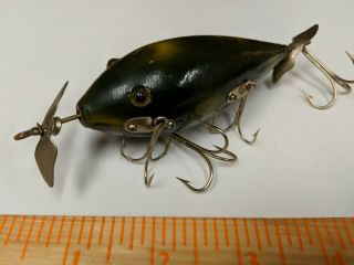 Vintage Antique Wooden Frog Spot Bonnet 6 Hook Musky Minnow Fishing Lure