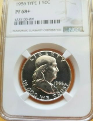 1956 Franklin Half Dollar Ngc Pf 68,  (plus) Type 1 Extremely Rare 4 Feathers