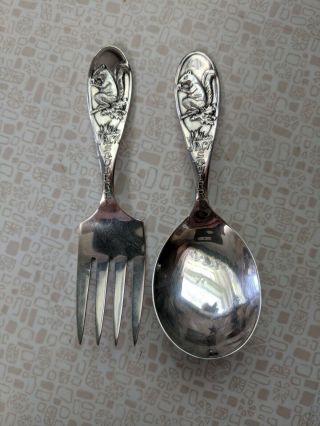 Vintage Unique Weidlich Sterling " Jack Squirrel " Baby Spoon Fork Set