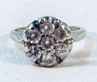 Vintage 14k Solid White Gold Flower Diamond 1.  4 Tcw Cluster Engagement Ring