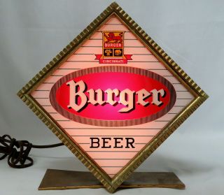Vintage Burger Brewing Co Beer Standing Glass Lighted Price Bros Sign 1950 