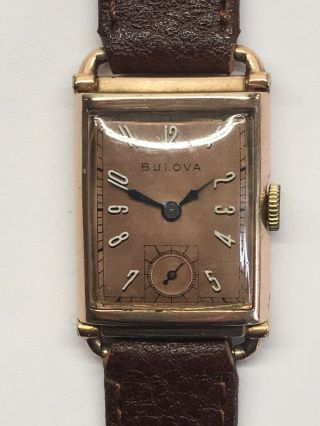 Vintage Bulova 14k Rose Gold Filled Art Deco Mens Watch 21 Jewels 7ak 40s Swiss