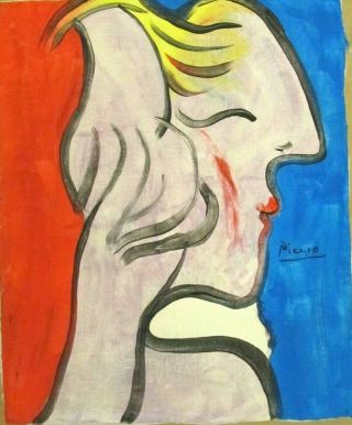 Vintage Abstract Oil On Canvas Pablo Picasso Modern Art 20th Century