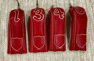 Vintage 1960s Ben Hogan Golf Head Covers - Driver 1,  3,  4 Woods Red Leather Amf
