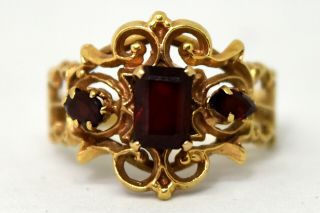 Antique Victorian 14k Solid Gold And Natural Garnet Ring Size 9