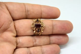 Antique Victorian 14K Solid Gold and Natural Garnet Ring Size 9 3