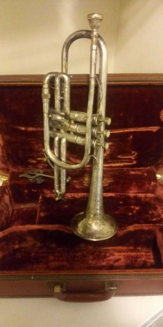 Vintage King Silver Tone Trumpet,  Case Made By The H.  N.  White Co.  Cleveland Ohio