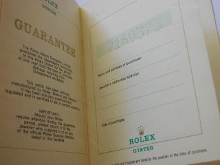 Rolex Vintage Wrist Watch Booklet And Guarantee Certificate Papers