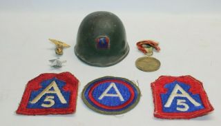 Vintage Wwii U S 5th Army A - 5 Division Miniature Helmet Paperweight Patch Medal