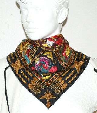Auth Hermes Vintage Silk Scarf 70cm Le Tarot Brack Multi - Color