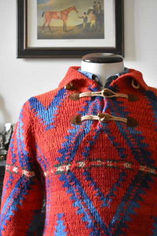 Polo Ralph Lauren Hand Knit Aztec Beacon Pattern Wool Sweater Size S Vintage Rrl