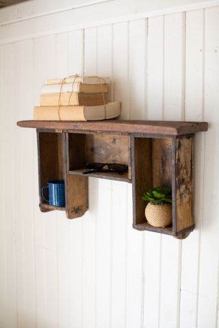 Vintage Wood Brick Mold Hanging Shelf | Wall Floating Shadow Box Cabinet Rustic 2
