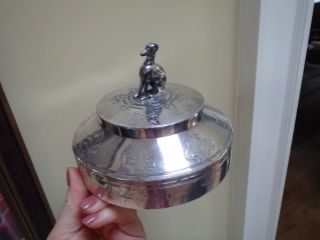 Antique Reed & Barton Silverplate Butter Dish Holder Figural Whippet & Soliders 4