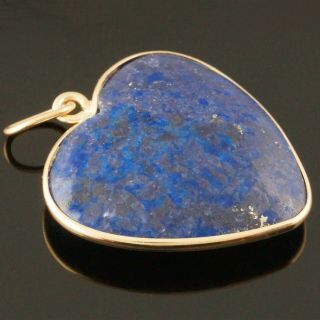 Large Solid 14k Yellow Gold & Lapis Puffy Heart,  Estate Charm,  Pendant,  6.  4g Nr