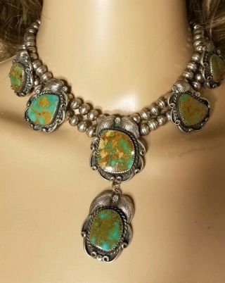 Vintage Navajo Gem Royston Turquoise Sterling Silver Necklace Signed Tury