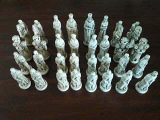 Vintage Medieval Chess Set Ceramic Molded