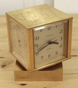 Vtg Tiffany & Co Weather Station Rotating 4 - Side Cube Compendium Desk Clock