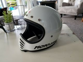 Vintage 1975 Bell Moto 3 White Adult Size 7 5/8 Motorcycle Helmet Bmx