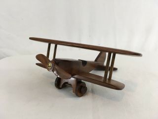 Vtg Handmade Solid Wood Folk Art Biplane Airplane