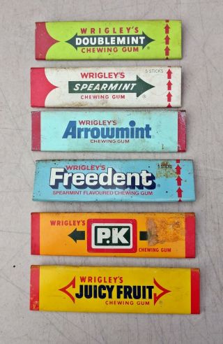 6 X Vintage Chewing Gum Tin Display Inserts Wrigleys Pk Freedent Arrowmint Juicy