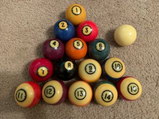 Vtg Brunswick Centennial Billiard pool Balls Round Dart Blue Dot Cue Ball 8