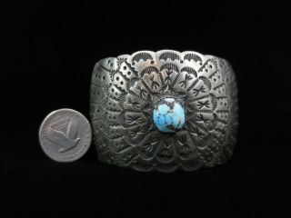 Vintage Navajo Sterling Silver And Turquoise Wide Cuff Bracelet