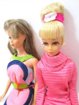 Vintage Mod Era Barbie & Francie Mattel Dolls 60s 70s Style Fashion Pink Blue