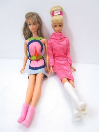 Vintage Mod Era Barbie & Francie Mattel Dolls 60s 70s Style Fashion Pink Blue 2
