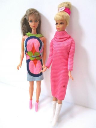 Vintage Mod Era Barbie & Francie Mattel Dolls 60s 70s Style Fashion Pink Blue 6