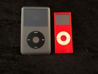 2 Vintage Ipods - Silver 160 Gb & Red 4 Gb - Functioning,  (r11)