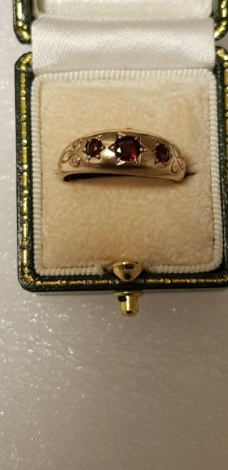 Vintage 9ct Gold 3 Stone Garnet Gypsy Ring Size Q Vgc Cheapest On Ebay Uk Stamp