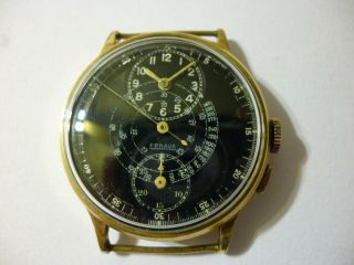 Ernava Regulator Chronograph Military Style Cal.  Venus 140 Plaque Gold Vintage