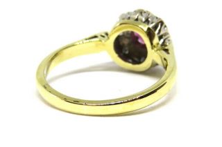 18ct Yellow Gold Ruby 0.  33ct & Diamond Cluster Engagement Ring SIZE K.  5 VINTAGE 3