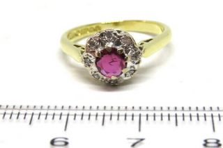 18ct Yellow Gold Ruby 0.  33ct & Diamond Cluster Engagement Ring SIZE K.  5 VINTAGE 8