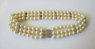 Vintage - Antique Saltwater Pearl Chocker Necklace.  835 Silver Clasp & Spacers