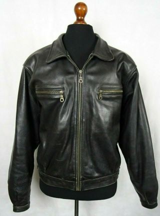 Men ' s Vintage Leather German Luftwaffe Style Motorcycle Biker Jacket XL 46R 2