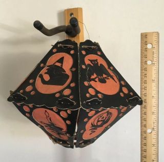 Vtg Halloween 8 " Paper Jack O Lantern Decoration Witch Bat Owl Tissue Black Rare
