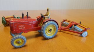 VINTAGE 5 Piece DINKY TOY Massey Harris Tractor with four Implements 5