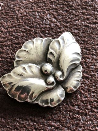 Vintage Georg Jensen Danish Sterling Silver Floral Leaf Brooch 107 Denmark