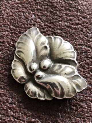 Vintage Georg Jensen Danish Sterling Silver Floral Leaf Brooch 107 Denmark 2
