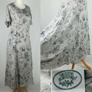 Laura Ashley Vintage Wool Blend Grey Smart Floral Occasion Midi Tea Dress 18 L