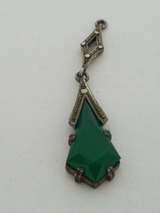 Theodor Fahrner Germany Marcasite & Green Gemstone Pendant