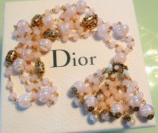 VTG CHRISTIAN DIOR GROSSE BABY PINK ART GLASS TASSEL 36 