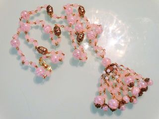 VTG CHRISTIAN DIOR GROSSE BABY PINK ART GLASS TASSEL 36 