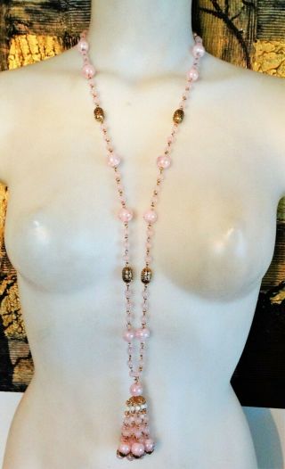 VTG CHRISTIAN DIOR GROSSE BABY PINK ART GLASS TASSEL 36 