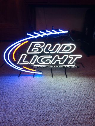 Vintage Bud Light Nfl Football Real Neon Sign Beer Bar Light