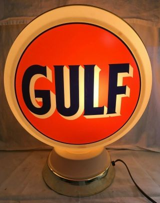 ANTIQUE GULF GAS OIL SERVICE STATION LIGHT UP LAMP PUMP STYLE GLOBE VINTAGE SIGN 2