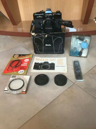 Vintage Black Minolta Srt 201 Camera Md Rokkor - X 1:1.  7 50mm Lens,  Accessories