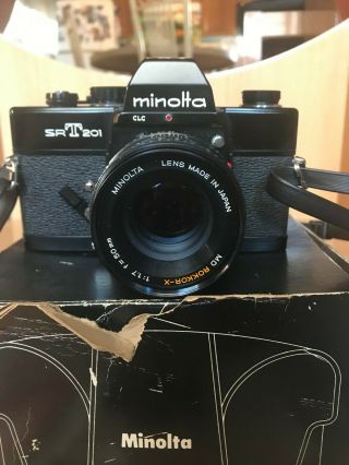 Vintage Black Minolta SRT 201 Camera MD Rokkor - X 1:1.  7 50mm lens,  Accessories 2